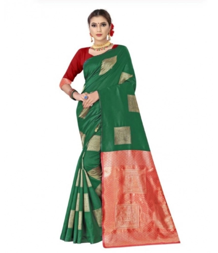 Women's Soft Lichi Silk Printed Saree With Unstitched Blouse 5.5Mtr (Green)