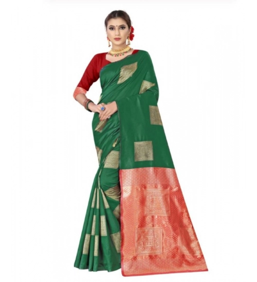 Women's Soft Lichi Silk Printed Saree With Unstitched Blouse 5.5Mtr (Green)