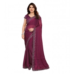 Women's Georgette Printed Saree With Unstitched Blouse 5.5Mtr (Purple)