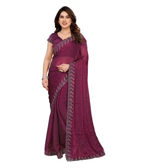 Women's Georgette Printed Saree With Unstitched Blouse 5.5Mtr (Purple)