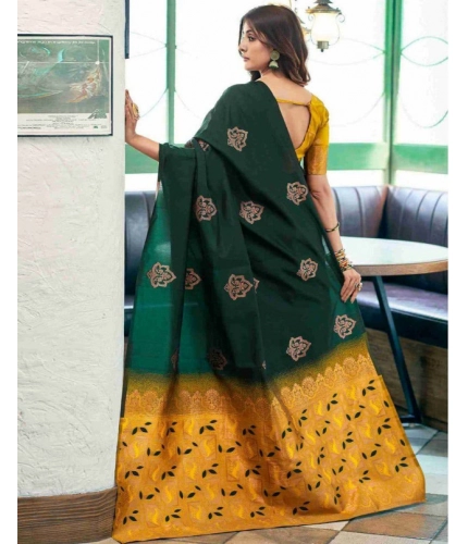 Women's Soft Lichi Silk Printed Saree With Unstitched Blouse 5.5Mtr (Green)