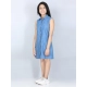 Girl's Denim Solid Cold Shoulder Dress (Blue)