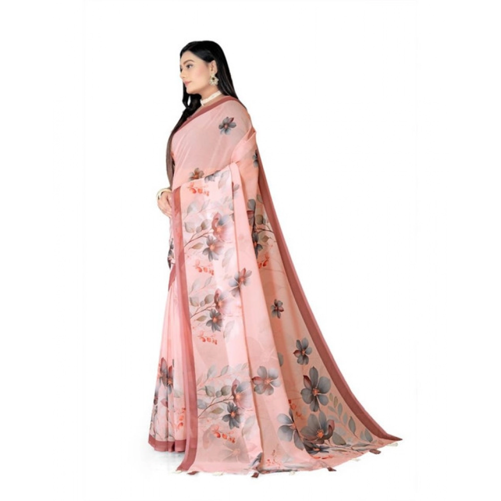 Women's Georgette Floral Printed Saree With Unstitched Blouse 5.5Mtr (Peach) Women's Georgette Floral Printed Saree With Unstitched Blouse 5.5Mtr (Peach)