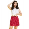 Girl's Polyester Lurex Printed Sleeveless Skorts Set (White-Red)