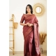 Women's Litchi silk Printed Saree With Unstitched Blouse (Maroon)