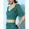 Women's Polyester Floral Short Sleeve Co-Ord Set (Green)