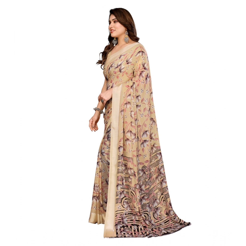 Women's Georgette Printed Saree With Unstitched Blouse 5.5Mtr (Beige) Women's Georgette Printed Saree With Unstitched Blouse 5.5Mtr (Beige)
