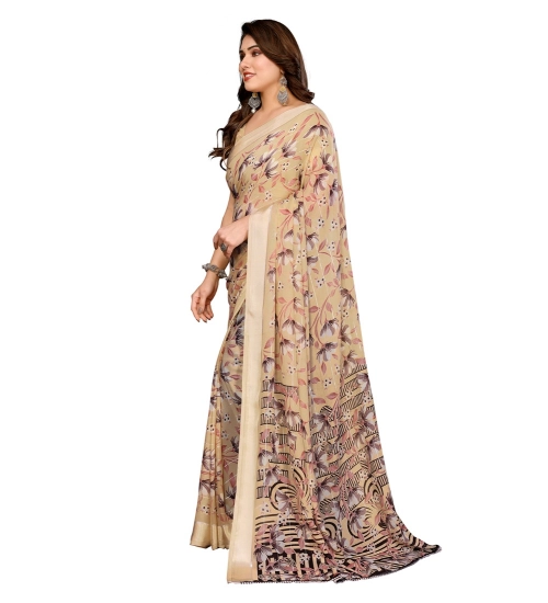 Women's Georgette Printed Saree With Unstitched Blouse 5.5Mtr (Beige)