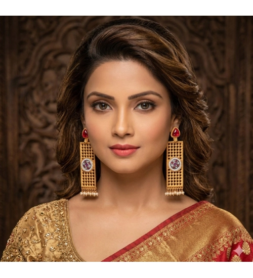 Women's Zinc Alloy Gold Plated Dangler Earrings (Multicolor)