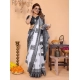 Women's Linen Cotton Printed Saree With Unstitched Blouse 5.5Mtr (White-Black)