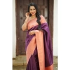 Women's Soft Lichi Silk Printed Saree With Unstitched Blouse 5.5Mtr (Purple) Women's Soft Lichi Silk Printed Saree With Unstitched Blouse 5.5Mtr (Purple)