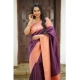 Women's Soft Lichi Silk Printed Saree With Unstitched Blouse 5.5Mtr (Purple)