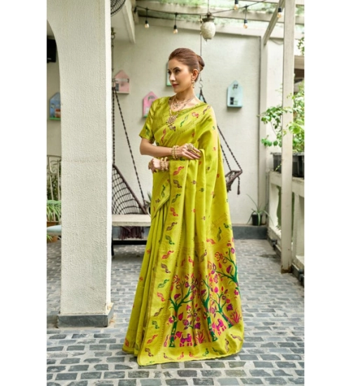 Women's Silk Blend Woven Saree With Unstitched Blouse 5.5 Mtr (Lime) Women's Silk Blend Woven Saree With Unstitched Blouse 5.5 Mtr (Lime)