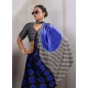 Women's Satin Crepe Printed Saree With Unstitched Blouse 5.5Mtr (Blue)