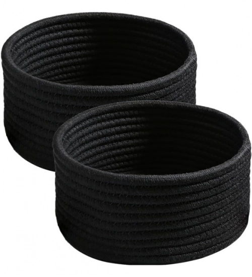 Cotton 8x3 Inch Round 3 Set Bedside Organizer (Black)