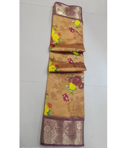 Women's Digital Dolla Silk Printed Saree With Unstitched Blouse 5.5Mtr (Mustard)