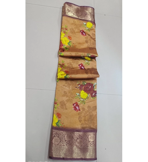 Women's Digital Dolla Silk Printed Saree With Unstitched Blouse 5.5Mtr (Mustard)