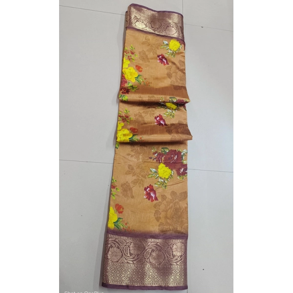 Dropship Women's Digital Dolla Silk Printed Saree With Unstitched Blouse 5.5Mtr (Mustard)