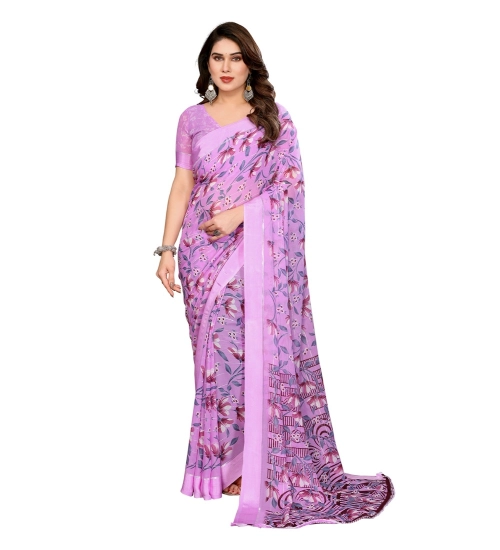 Women's Georgette Printed Saree With Unstitched Blouse 5.5Mtr (Purple)