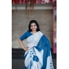 Women's Linen Printed Saree With Unstitched Blouse 5.5Mtr (White)