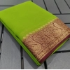 Women's Crepe Chit Pallu Solid Saree With Unstitched Blouse 5.5Mtr (Green) Women's Crepe Chit Pallu Solid Saree With Unstitched Blouse 5.5Mtr (Green)