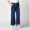 Women's Denim Solid Elasticated Trousers (Blue)