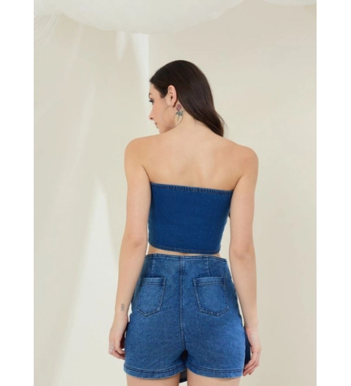 Women's Denim Lycra Solid Sleeveless Top (Blue) Women's Denim Lycra Solid Sleeveless Top (Blue)