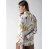 Women's Satin Printed Long Sleeves Shirt (White-Gold)
