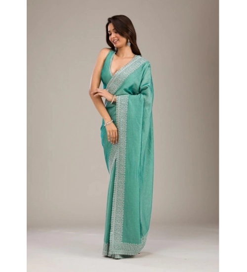 Women's Silk Embroidred Saree With Unstitched Blouse 5.5Mtr (Light Green)