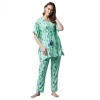 Women's Rayon Floral Kaftan Sleeve Night Suit (Green - Blue)