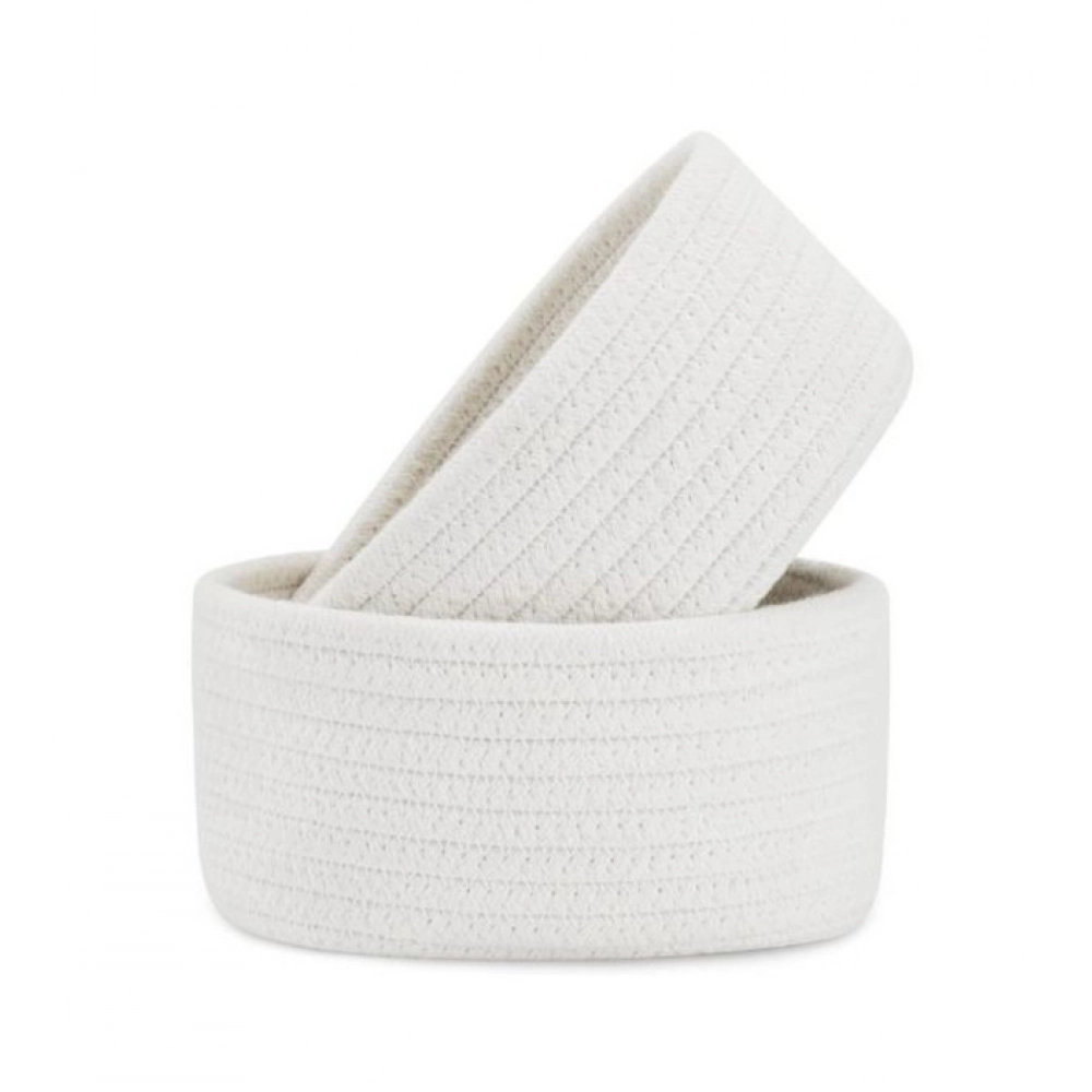 Cotton 8x3 Inch Round 2 Set Bedside Organizer (White)