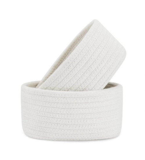 Cotton 8x3 Inch Round 2 Set Bedside Organizer (White)