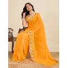 Women's Georgette Printed Saree With Unstitched Blouse 5.5Mtr (Yellow)