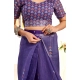 Women's Faux Linen Geometric Print Ready to wear Saree With Unstitched Blouse 5.5Mtr (Purple)