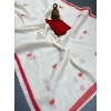 Women's Linen Printed Saree With Unstitched Blouse 5.5Mtr (White)