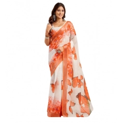 Women's Linen Cotton Printed Ready To Wear Saree With Unstitched Blouse 5.5 Mtr (Orange)