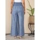Women's Cotton Self Design Smocked Trousers (Blue)