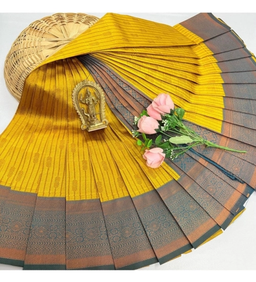 Women's Soft Silk Printed Saree With Unstitched Blouse 5.5Mtr (Golden Yellow)