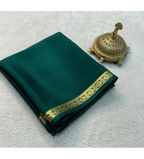 Women's Crepe Chit Pallu Solid Saree With Unstitched Blouse 5.5Mtr (Green)