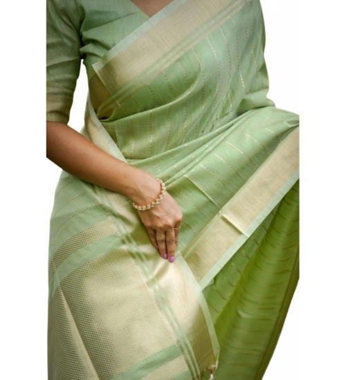 Women's Faux_Banarasi Lining Pattern Saree With Unstitched Blouse 5.5Mtr (Light_Green)