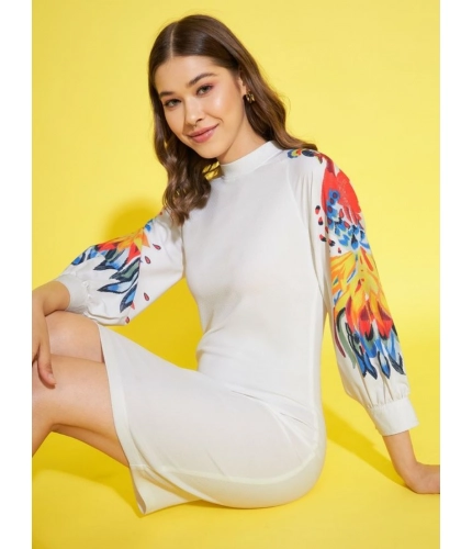 Women's Polyester Lycra Printed Long Sleeve Dress (Multicolor)