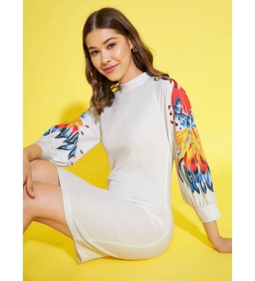 Women's Polyester Lycra Printed Long Sleeve Dress (Multicolor)