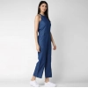 Women's Denim Solid Sleeveless Jumpsuit (Blue)