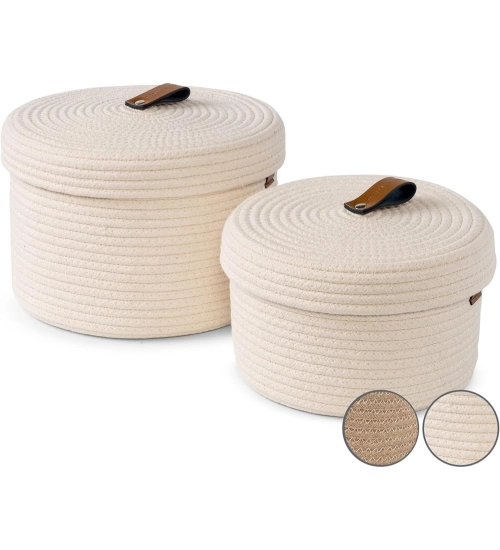 Cotton 2 Pcs Set Roti Box Storage Basket With Lid (White)