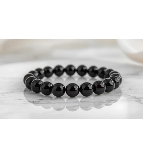 Natural Crystal 8mm Black Obsidian Bracelet (Black)