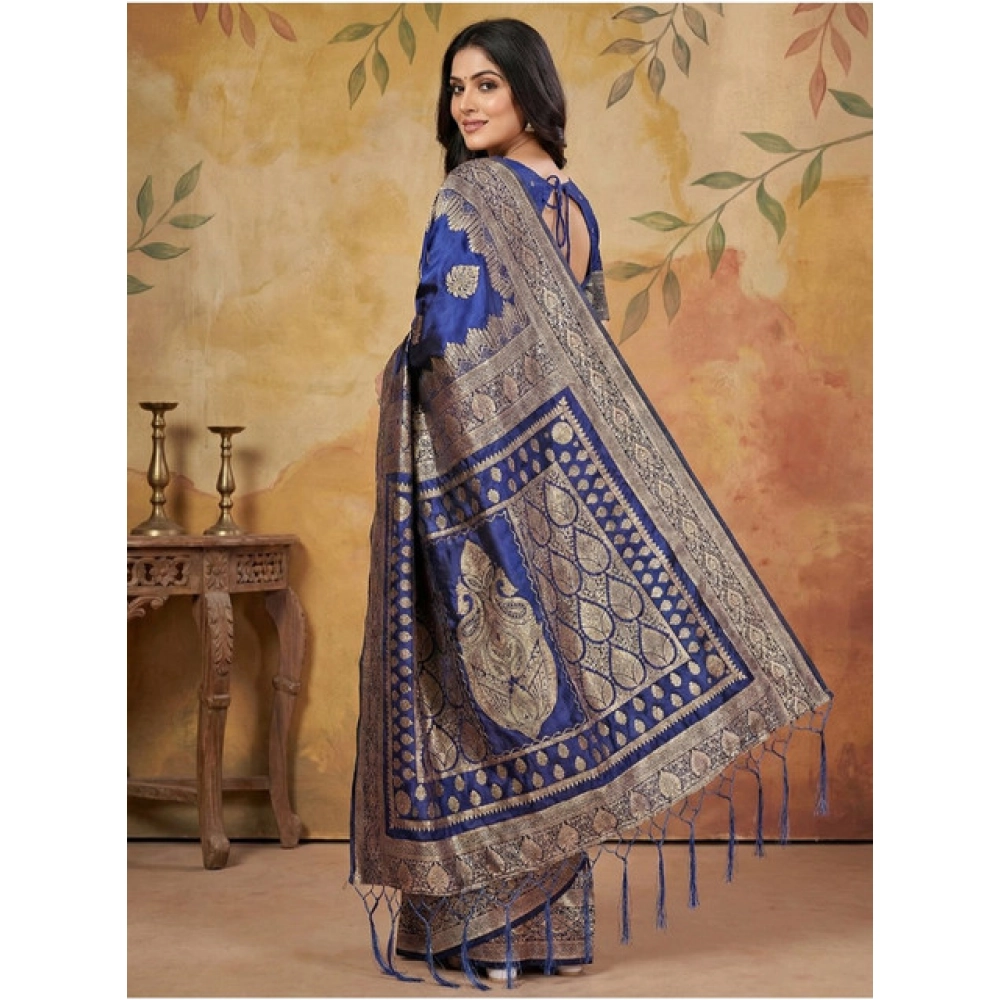 Women's Silk Blend Printed Saree With Unstitched Blouse 5.5Mtr (Navy Blue) Women's Silk Blend Printed Saree With Unstitched Blouse 5.5Mtr (Navy Blue)