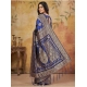 Women's Silk Blend Printed Saree With Unstitched Blouse 5.5Mtr (Navy Blue)