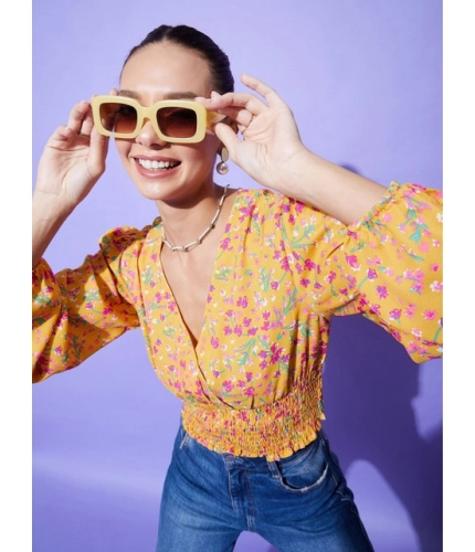 Women's Polyester Floral Long Sleeves Top (Multicolor)