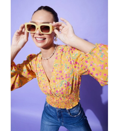 Women's Polyester Floral Long Sleeves Top (Multicolor)