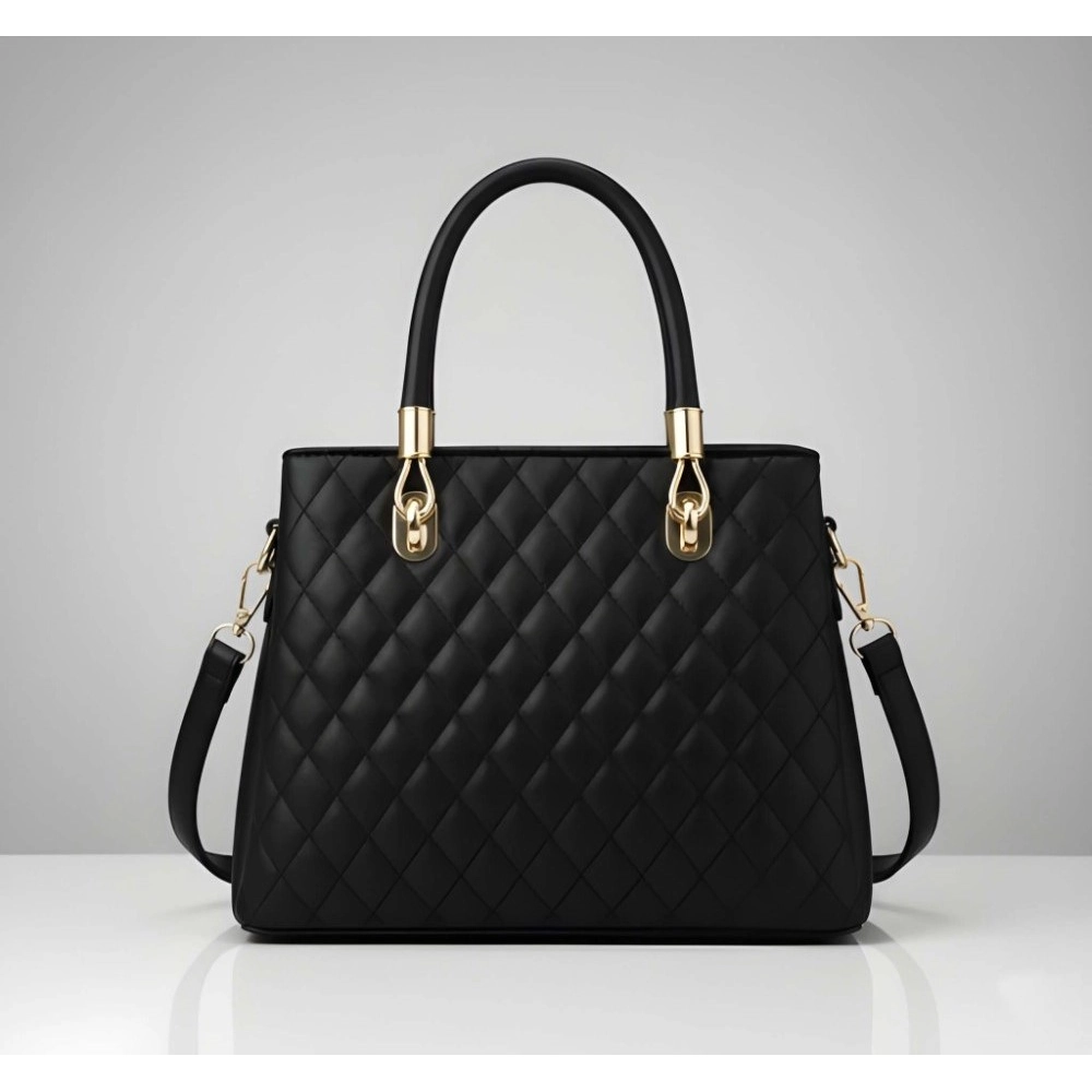 Women's PU Leather Solid Shoulder Zipper Handbag (Black)